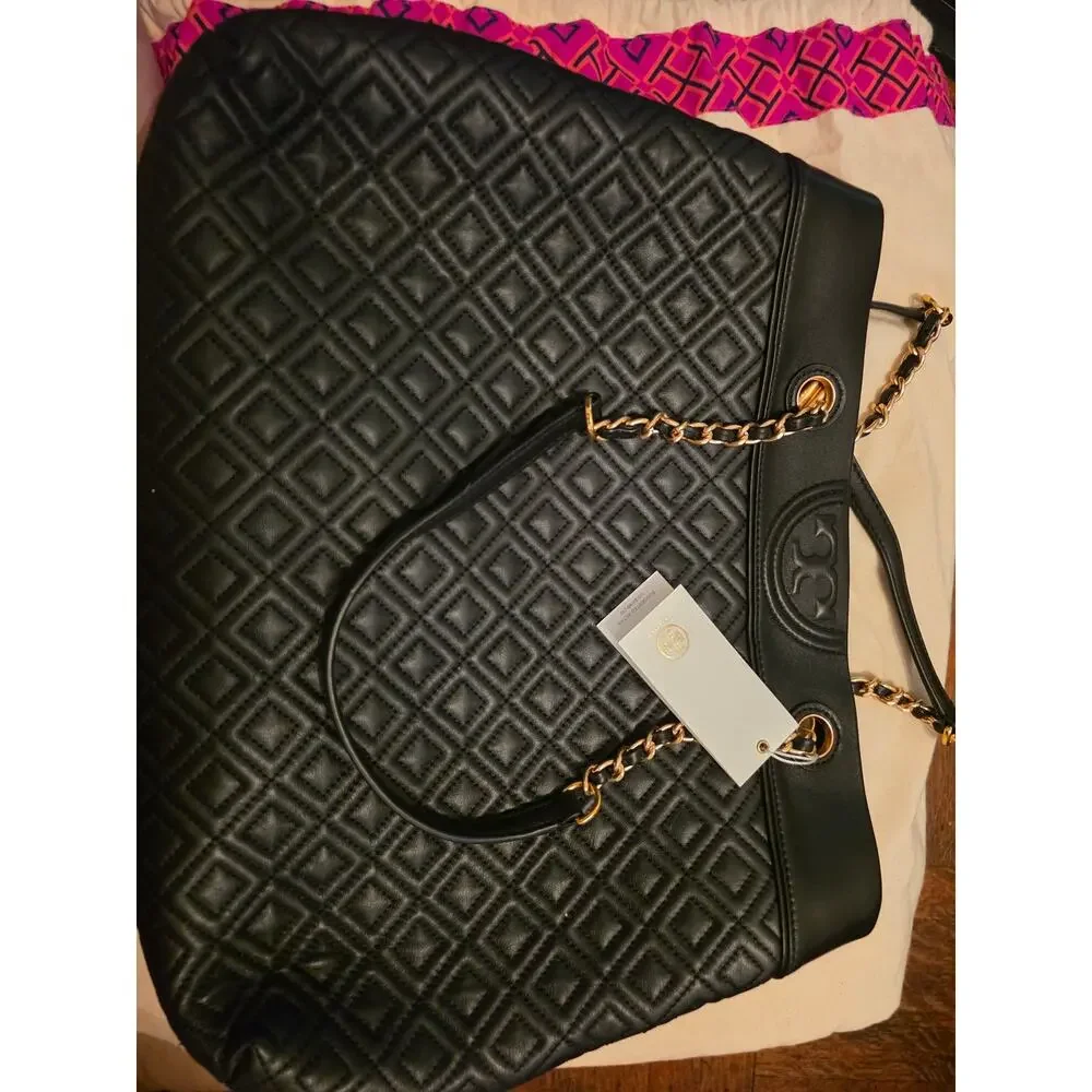Tory Burch- Fleming Tripe Compartment Tote